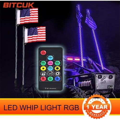3/4/5FT LED Whip Light RGB RZR LED Lamp Bendable Remote Control Multi-color Waterproof Super Bright Flag for SUV ATV Lights Lamp