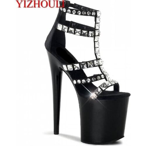 The new PU sequins decorate shoes, 20cm high stilettos, waterproof stand and bright fashion sandals