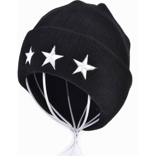3D Five-pointed Star Embroidery knitted hat Fashion winter warm wool crochet hat For Men & Women Leisure Skullies Beanies Cap
