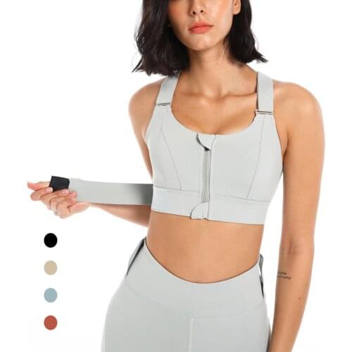 Plus Size Women Sports Bra Personality Velcro Adjustable Cross Shoulder Strap Fitness Yoga High Support Front Zipper Running Bra