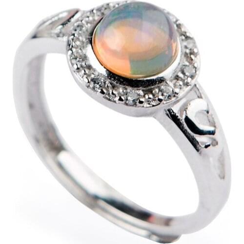 Genuine Natural Opal Stone 925 Sterling Silver Party Adjustable Size Fashion Women Ring