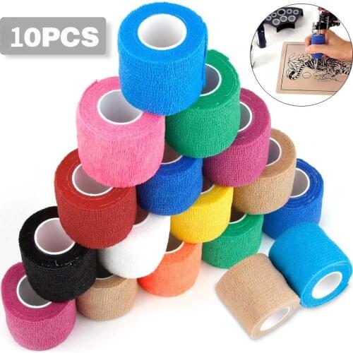 10Pcs Disposable color Bandage Tattoo Sport Wrap Tape Self Adhesive Elastic Bandage Tape Tattoo Permanent Makeup Accessories