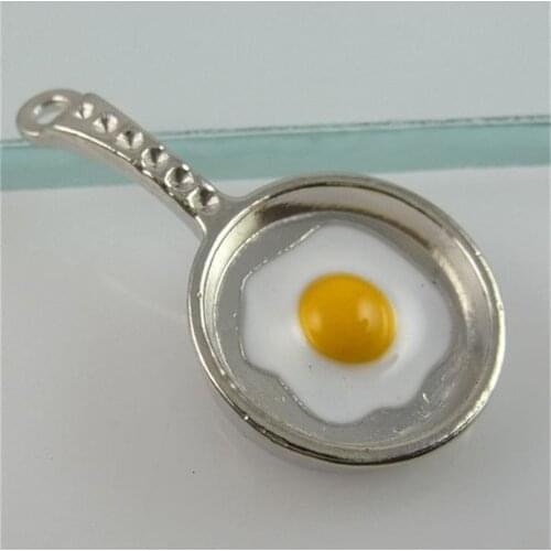2pcs 12156 Omelette Sun Egg in Mini Pan Shape Cute Little Enamel Alloy Pendant Charms DIY Jewelry Accessories