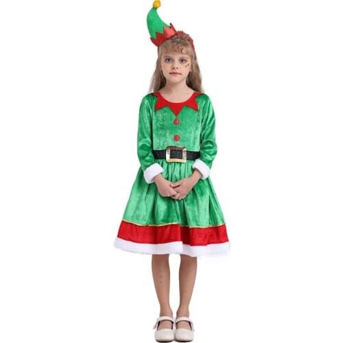 2020 Christmas Clothes Children Cosplay Santa Claus Green TUTU Girls Festival Party Clothing Kids New year Apparel Set