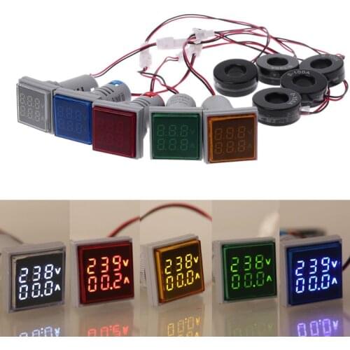 22Mm Ac 60-500V 0-100A Vierkante Led Dual Display Ammeter Voltmeter Voltage Gauge Stroommeter Led Modules indicator Digitale Lic