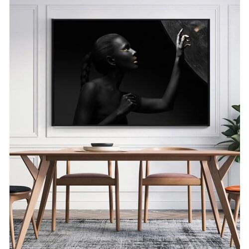 African Woman Indian Posters and Prints Nordic Canvas Painting Black and Gold Scandinavian Wall Art Picture for Living Room