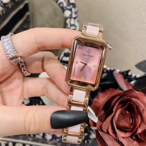 New High Quality Pink Watch for Women Square Analog Display Ladies Watch Luxury waterproof watches Quartz montre femme +Box