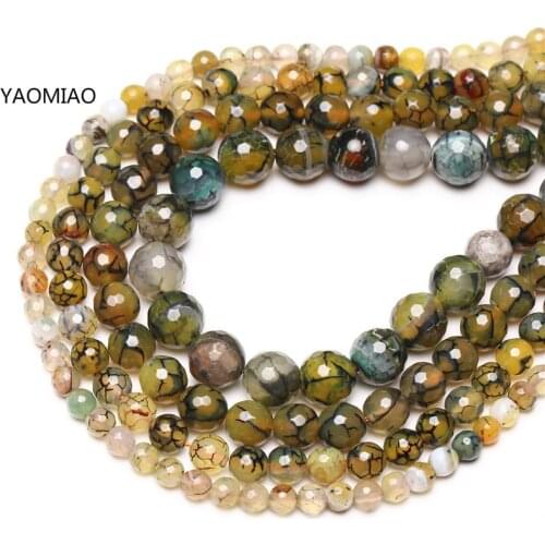 Natural Stone Yellow Black Line Agates Faceted Round Loose Beads 6 8 10 12MM Pick Size For Jewelry Making