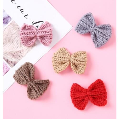5pcs/Lot Baby Hair Clips Bows Girls Winter Woolen Hairpins Ins Candy Color Barrettes Children Party Princess Hair Accessories