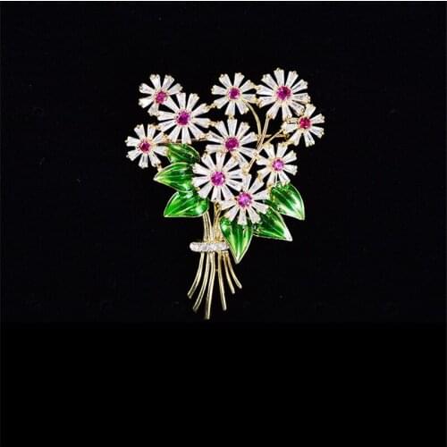 Elegant Flower Brooches for Women New Design Floral Cubic Zircon Enamel Pins Brooch Party Broche Pin Christmas Gift Jewelry