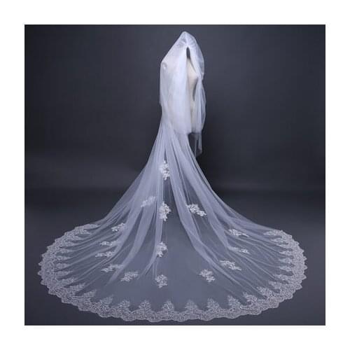 2019 New 4 Meters Two Layer Lace Tulle Long Wedding Veil New White Ivory 4 M Bridal Veil with Comb Velos De Novia 400CM