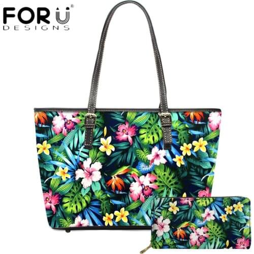 FORUDESIGNS High Quality Women PU Leather Handbag And Purse Hawaii Style Tropical Flower Print Lady Party Female Sac A Main