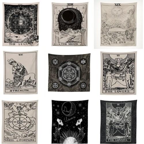 India Witchcraft Tarot Tapestry Wall Hanging Sun Moon Wall Tapestry Wall Carpet Psychedelic Witchcraft Wall Cloth Tapestry
