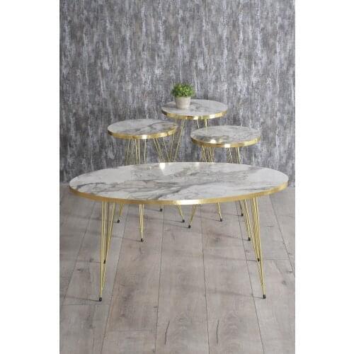 Zigon Coffee Table And Coffee Table in the Middle Ellipse Set Gold Ephesus Tel