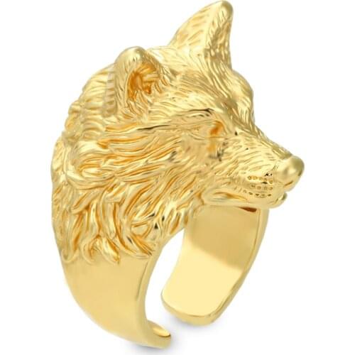 Daihe Punk 18K Gold Wolf Ring Unisex Adjustable Open Ring Engagement Carving Copper Ring Women Gift Jewelty Wholesale 2021 New