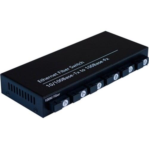 6F2E 10/100M Ethernet Switch 6 Fiber Port 25 KM RJ45 Fast Ethernet Fiber Optic Switch With 5V 2A Power Supply US Plug