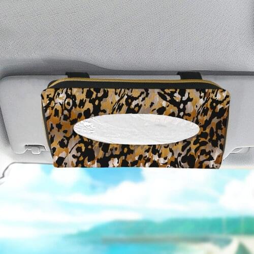Leopard Pattern Car Tissue Box Car Sun Visor PU Leather Tissue Box Holder Towel Auto Interior Storage Decoration Car Accessories