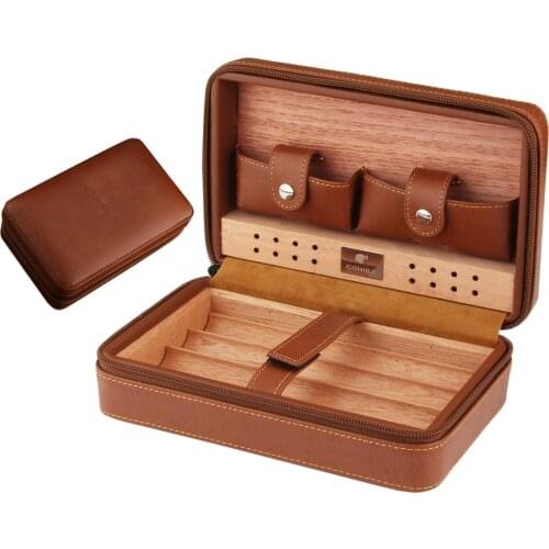 Cigar Box Cedar Moisture Box Travel Leather Case Portable Leather Cigar Humidification Cigarette Box Hc-60