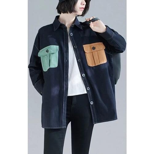 Plus Size Women Jackets Shirts Casual Loose Button Cardigan Lady Outwear Spring Cotton Windbreaker Female Clothing With Pockets