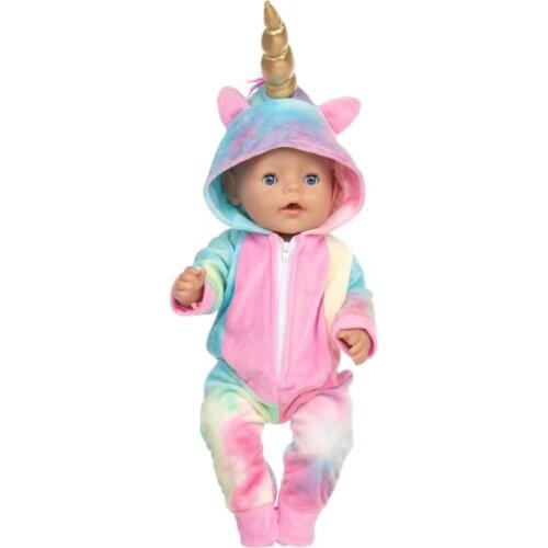 Cute Unicorn Doll Clothes Rompers Suit Doll Outfit For 18 Inch American and 43cm New Baby Doll Our Generation Dolls Garment