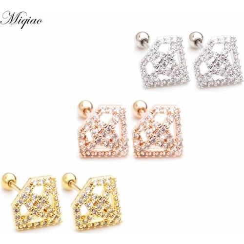 Miqiao 2pcs Hot-selling All-match Diamond Shape Straight Rod Ear Bone Studs Exquisite Piercing Jewelry
