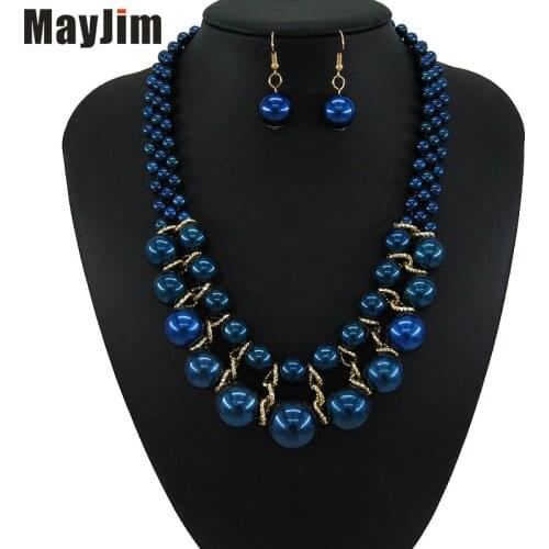 Fashion double deck Pendant fashion jewelry sets Handmade beads chain crystal dubai jewelry sets Vintage Bijoux Accessories