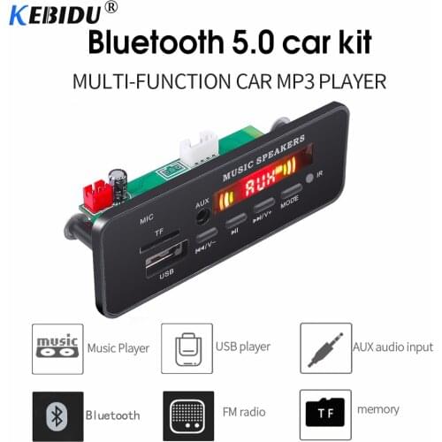 Kebidu Bluetooth 5.0 5V 12V MP3 Decoder Board Hands-free MP3 Player Integrated Module Remote Control USB FM Aux Radio Car Kit