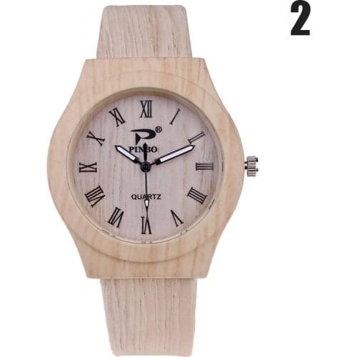 Men Women Quartz Watch PU Leather Wood Pattern Wristwatch Student Sport Casual Watches NIN668