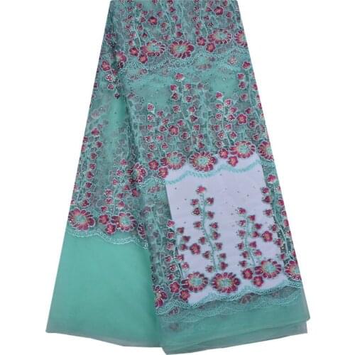 Nigerian Lace Fabrics African Tulle Lace Fabric High Quality Embroidery Lace With Stones For Dress Fashion Net Lace Fabric 1249