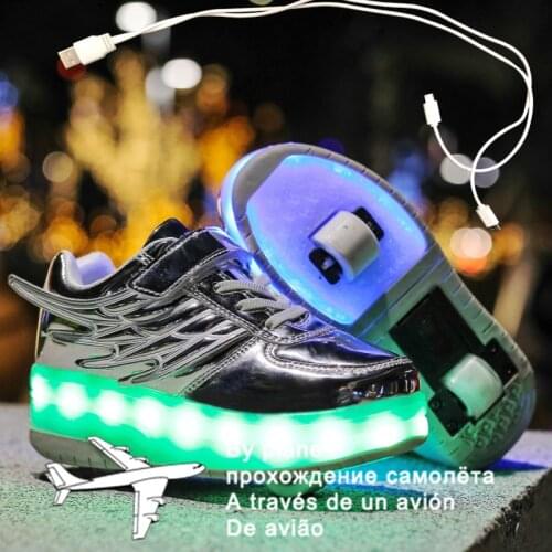 2021 New 28-40 USB Charging Children Sneakers With 2 Wheels Girls Boys Led Shoes Kids Sneakers With Wheels Roller Skate Shoes