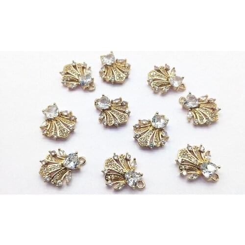 New arrival! 18x15mm 50pcs Copper/Cubic Zirconia feather shape Charm for Hand Made Earrings DIY,Jewelry Findings & Components