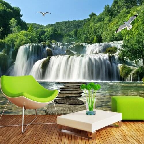 Custom Chinoiserie Wall Papers Landscape Waterfall 3D Stereo Mural Background Wall Living Room Home Decor Wallpaper For Walls 3D