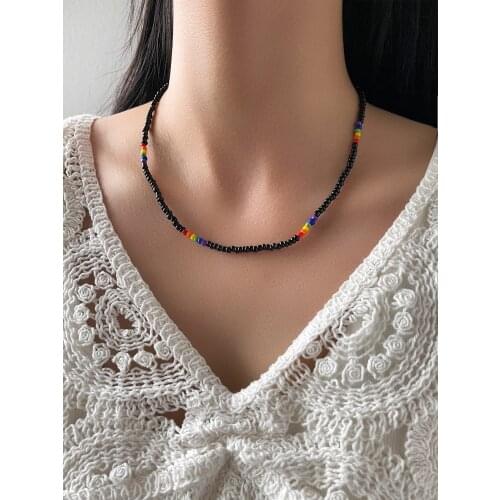 Stillgirl One Piece Vintgae Black Beaded Chain Necklace for Women Kpop Geometric Simple Couple EMO Fashion Jewelry LGBT Collares