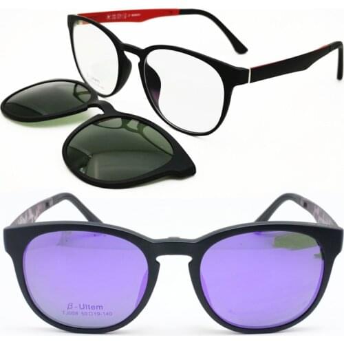 Clip on polarized myopia hyperopia sunglasses ULTEM wayframe prescription eyeglasses with removeable megnatic sunlenses 008