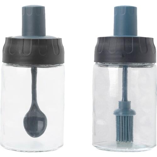 Empty High Borosilicate Glass Condiment Jars Spice Containers Seasoning Pots Barbecue Set with Lids Spoon Brush for Home Kitchen