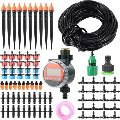 Home Garden Adjustable Automatic Drip Irrigation Misting Spraying Kit With Water Timer Vegetable Flowers Watering Equipment