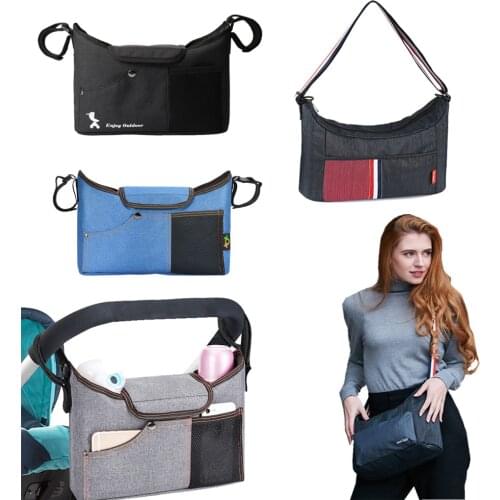 Baby Stroller Bag Stroller Organizer Black Travel Mommy Diaper Bags Baby Stuff Supply Storage Pram Buggy Cart Bottle Holder Bag