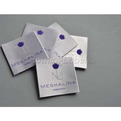 Custom woven clothing label, brand name labels for clothing, end folded, laser cut, size label