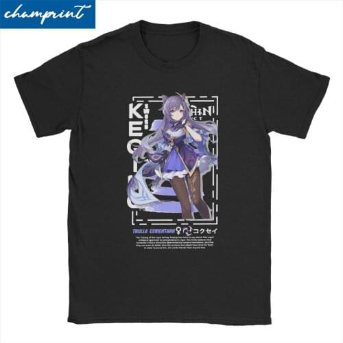 Vintage Genshin Impact Keqing Streetwear T-Shirt Men Women O Neck 100% Cotton T Shirts Short Sleeve Tees Summer Clothing