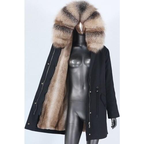 2021 New Waterproof Long Parka Real Fur Coat Winter Jacket Women Natural Fox Fur Collar Hooded Thick Warm Detachable Outerwear
