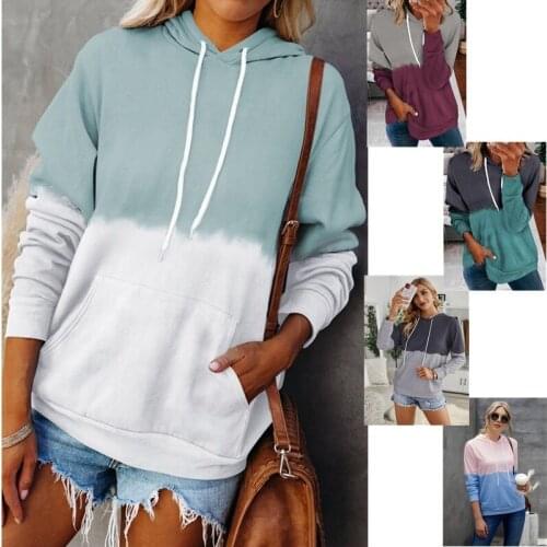 Women Patchwork Hoodies Sweatshirt 2021 Spring Autumn Female Long Sleeve Casual Loose Pocket Hooded Pullover Sweatshirt Tops