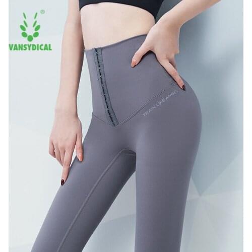 VANSYDICAL Yoga Pant Women High Waist with Lock Gym Legging Hip Lifting Fitness Running Tights Workout Compressed Sport Trouser