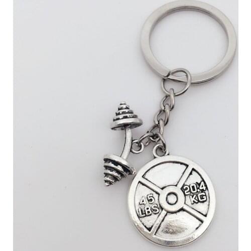 1Pcs 45 WEIGHT PLATE+ BARBELL Key ring Charm Fitness Weightlifting Gym
