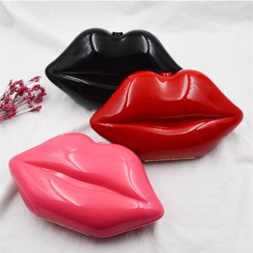 2021 brand Red Lips Clutch Bag High Quality Ladies Acrylic Chain Shoulder Bag Bolsa Evening Bag Lips Shape Purse MN443