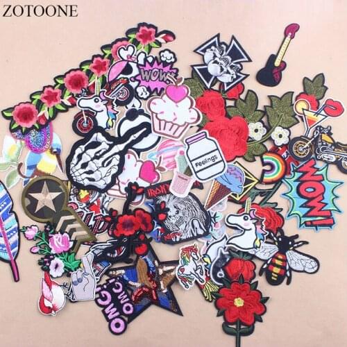 ZOTOONE Promotion 30Pcs Random Mixed Flower Biker Letter Iron On Patches Stripe Sequin Embroidered Applique Patch For Clothing