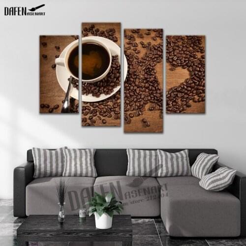4 Panel Hd Framed Painting Coffee Beans Wall Art Canvas Still Life Picture Home Decoration For Kitchen Fashion Dining Room