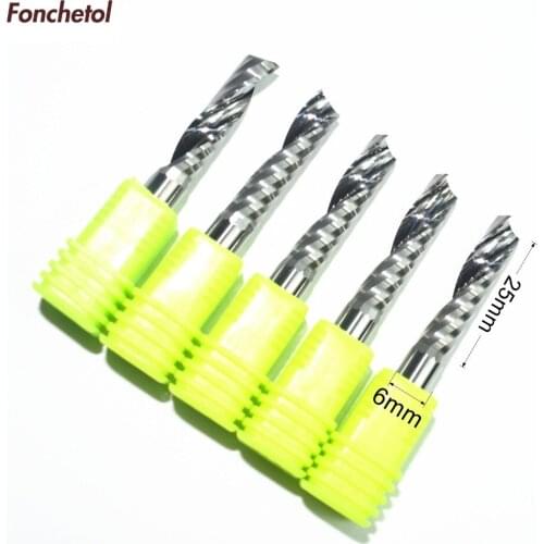 6mm*25mm-5pcs CNC machine solid carbide End Mill,Class-A tungsten steel 1 flute spiral milling cutter,PVC,MDF router Bit,acrylic