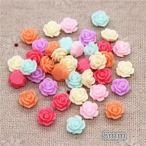 8mm 100pcs Mix Colors Resin Rose Flower FlatBack Cabochon DIY Jewelry/Phone Craft Decoration