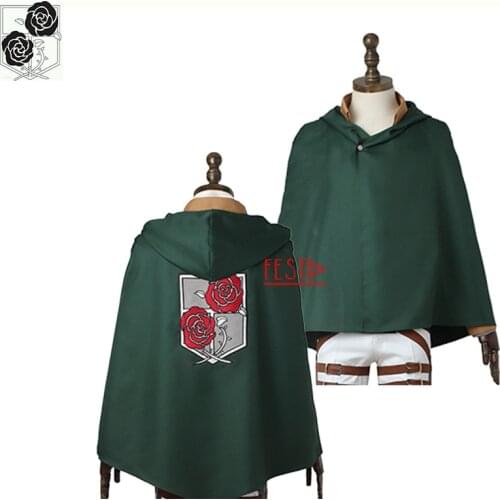 Anime Attack on Titan Stationed Corps Cosplay Costume Cloak Shingeki no Kyojin Eren Jaeger Levi Rose Cape Rose Pattern Cloak
