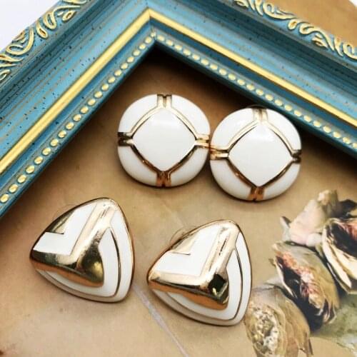 White Enamel Earrings Stud Round Triangle Alloy Retro Jewelry Gifts Dropship